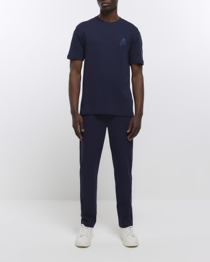 Navy slim fit chest embroidery t-shirt