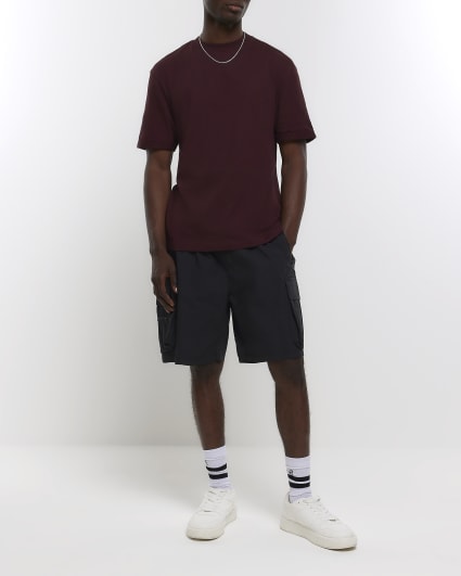 Red rolled sleeve regular fit t-shirt