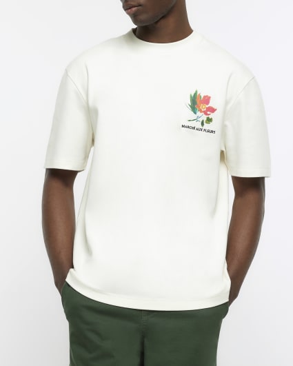 Ecru regular fit floral graphic t-shirt