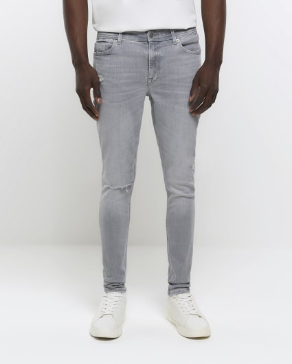 Grey super skinny fit spray on ripped jeans