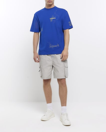 Blue regular fit multi graphic print t-shirt