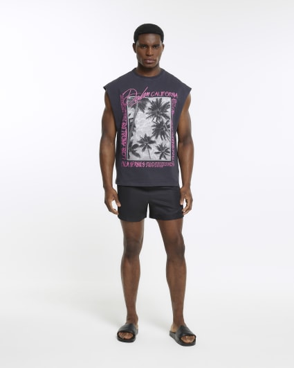 Black regular fit graphic print vest