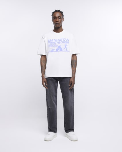 Ecru oversized fit Sports graphic t-shirt