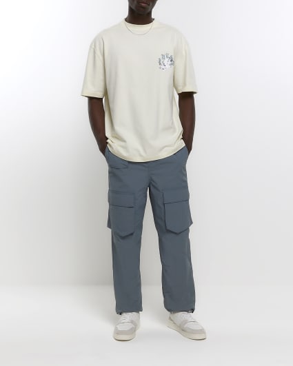 Washed ecru regular fit skull graphic t-shirt