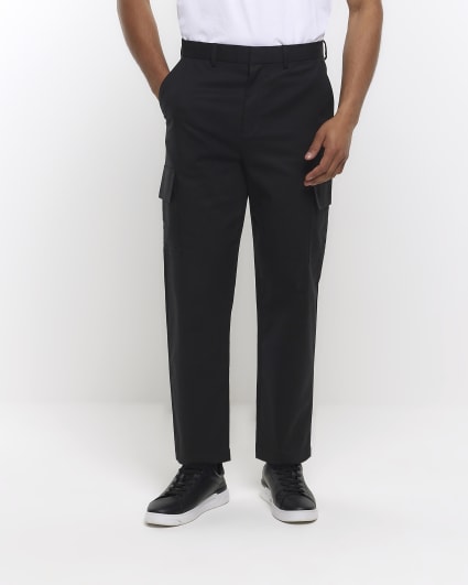 Black slim fit cargo smart trousers