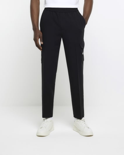 Black regular fit cargo smart trousers