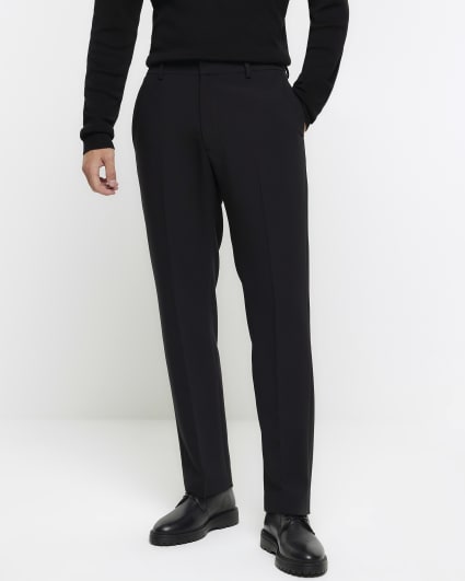 Black slim fit textured smart trousers