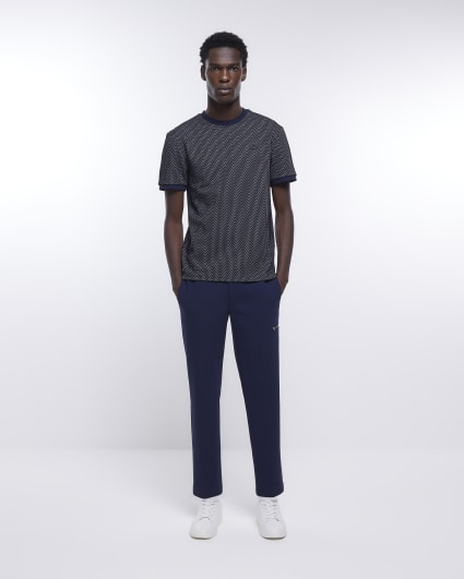 Navy muscle fit textured t-shirt