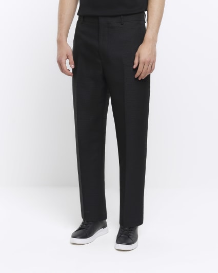 Black tapered fit textured trousers