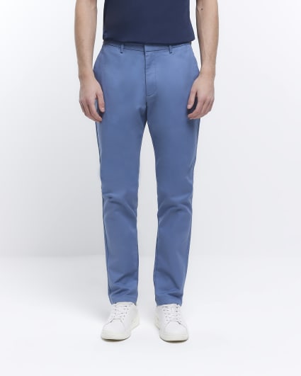 Blue slim fit smart chino trousers