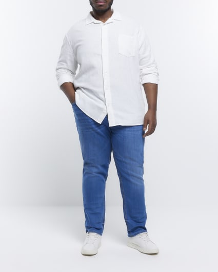 Big & Tall white linen blend shirt
