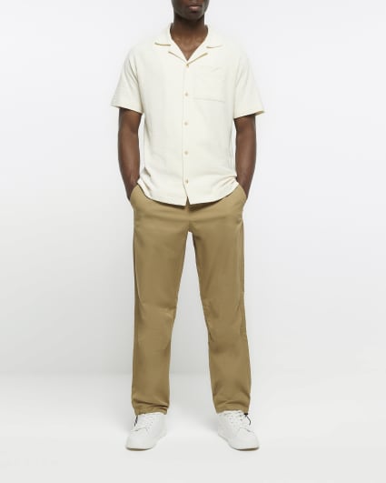 Ecru regular fit textured revere shirt