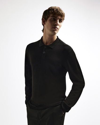 Brown RI Studio knit long sleeve polo shirt