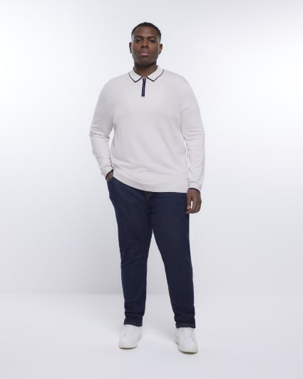Big & Tall stone slim fit long sleeve polo
