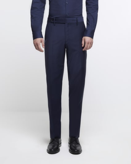 Navy slim fit wool premium suit trousers