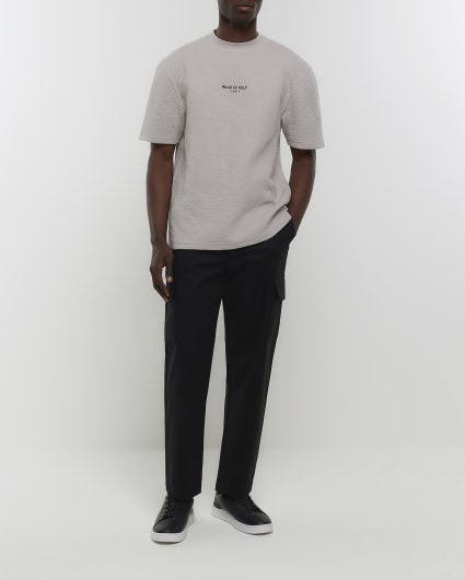 Grey regular fit embroidered quilted t-shirt