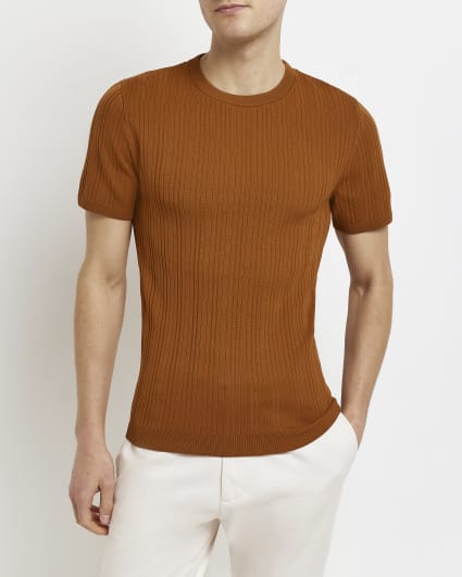 Rust Muscle fit Knitted T-shirt