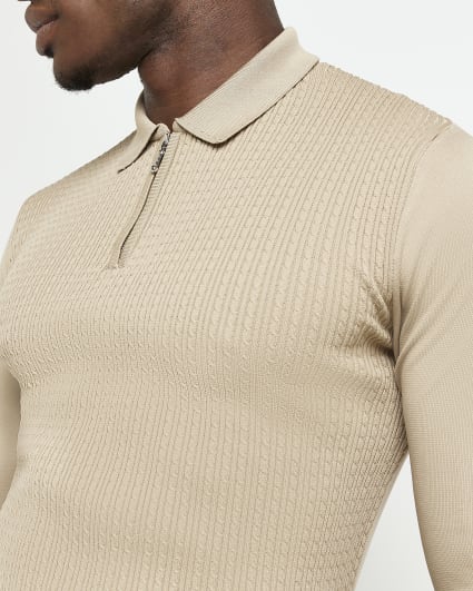 Stone Muscle fit Cable knit Polo shirt