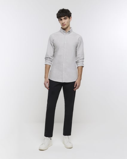 Grey Slim fit Stretch Oxford shirt