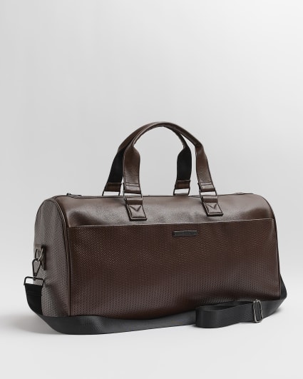 Brown faux leather Weave Holdall