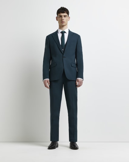 Teal slim fit suit trousers