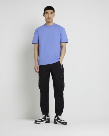 Black slim fit zip pocket cargo trousers