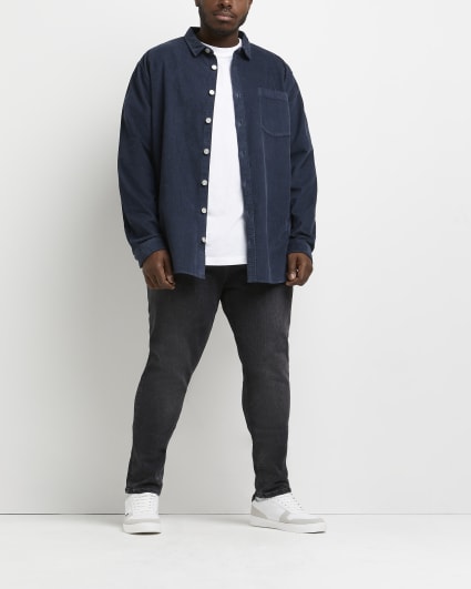 Big & tall blue regular fit corduroy shirt
