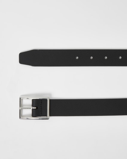 Black leather buckle belt