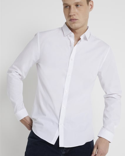 White slim fit long sleeve shirt