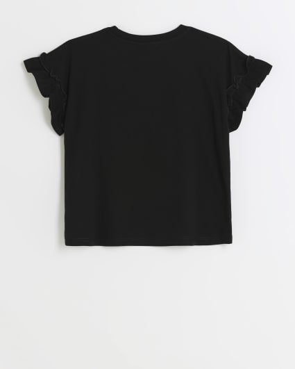 Girls black graphic frill t-shirt