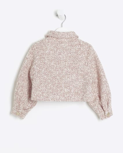 Mini girls red boucle crop jacket