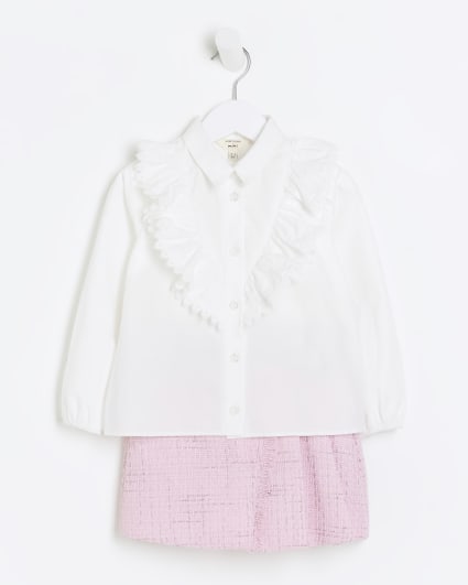Mini girls white frill blouse and skort set