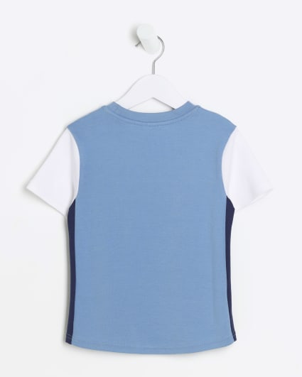 Mini boys blue colour block t-shirt