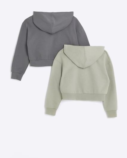 Girls grey crop New York hoodie 2 pack