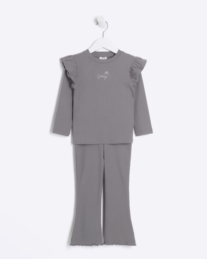 Mini girls grey top and flare trousers set