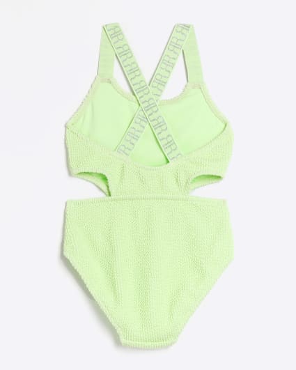 Girls green textured cut out swimsuit