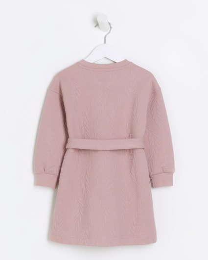 Mini girls pink cable texture sweat dress