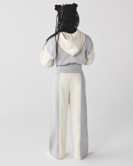 Girls grey colour block wide leg joggers
