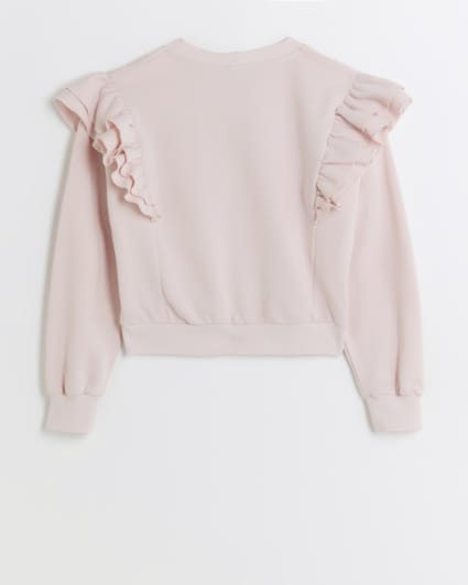 Girls pink frill long sleeve sweatshirt