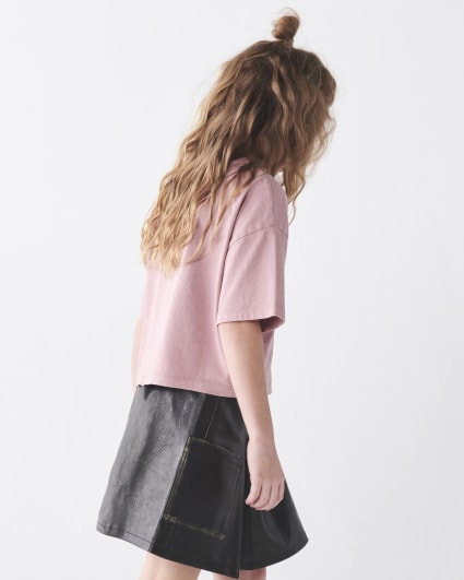 Girls pink diamante graphic crop t-shirt