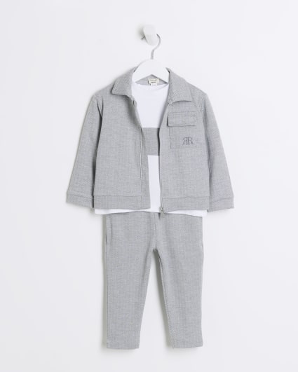 Mini boy grey herringbone jacket 3 piece set