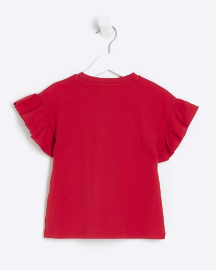 Mini girls red embossed glitter t-shirt