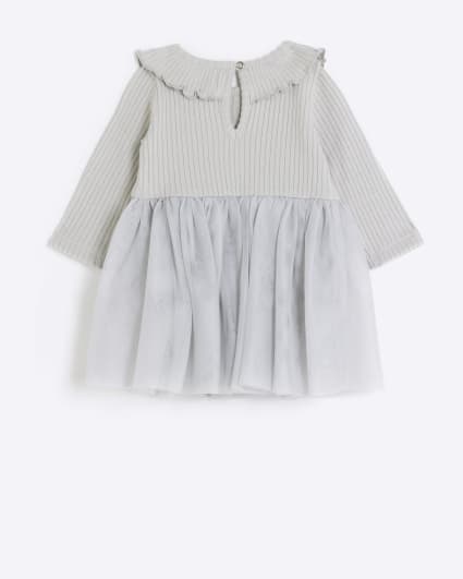 Baby girls grey mesh bow detail dress