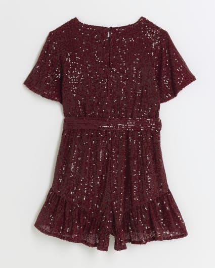 Girls red sequin belted playsuit