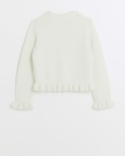 Girls white fluffy frill jumper