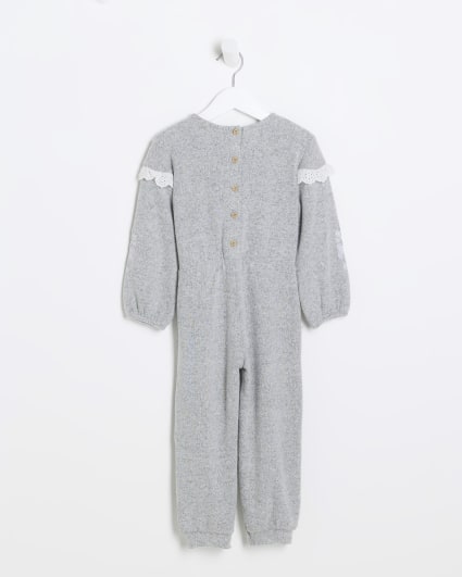 Mini Girls Grey Broderie Cosy Jumpsuit