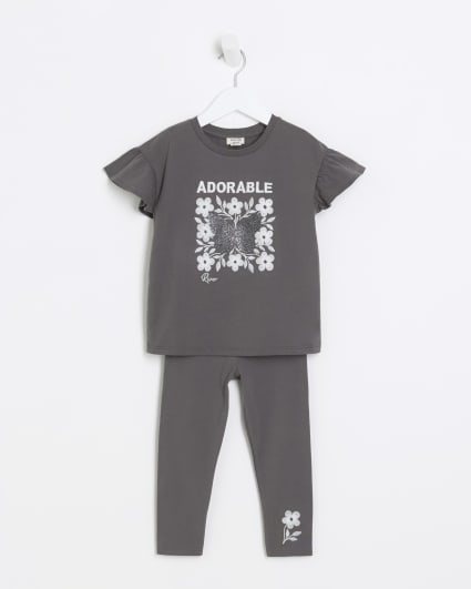 Mini girls grey butterfly t-shirt set