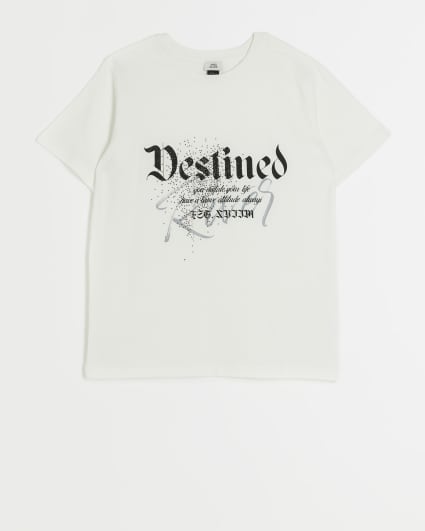 Boys White embellished Graphic Print t-shirt