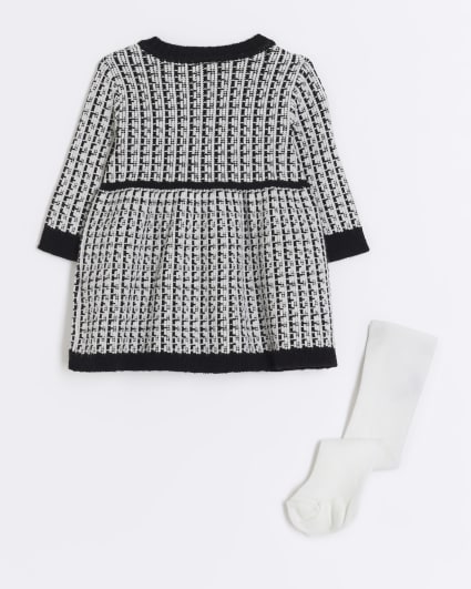 Baby girls black check knit cardi dress set