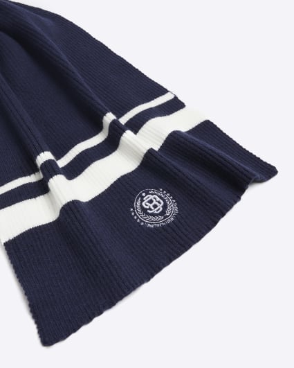 Boys navy stripe knitted scarf